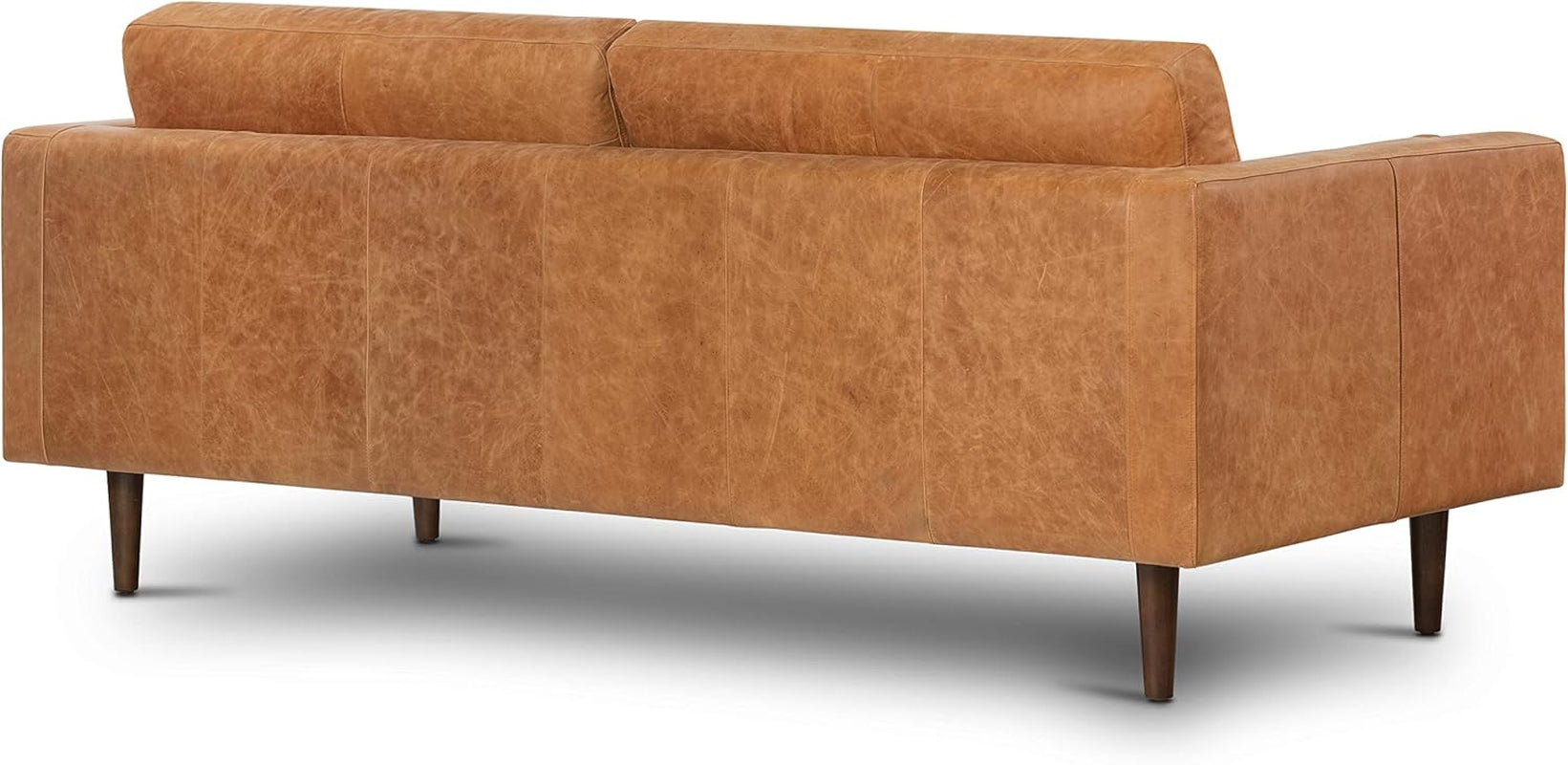 Cognac Tan Brown Leather Couch - 88.5" Mid Century Leather Sofa with 2 Bolsters - Full Grain Camel Leather Couch - Feather-Down Topper on Seating Surface - Pure-Aniline Italian Leather-4