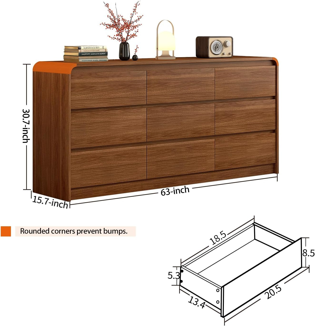 63 Inch Dresser With Curved Safety Edges Six Drawers-1