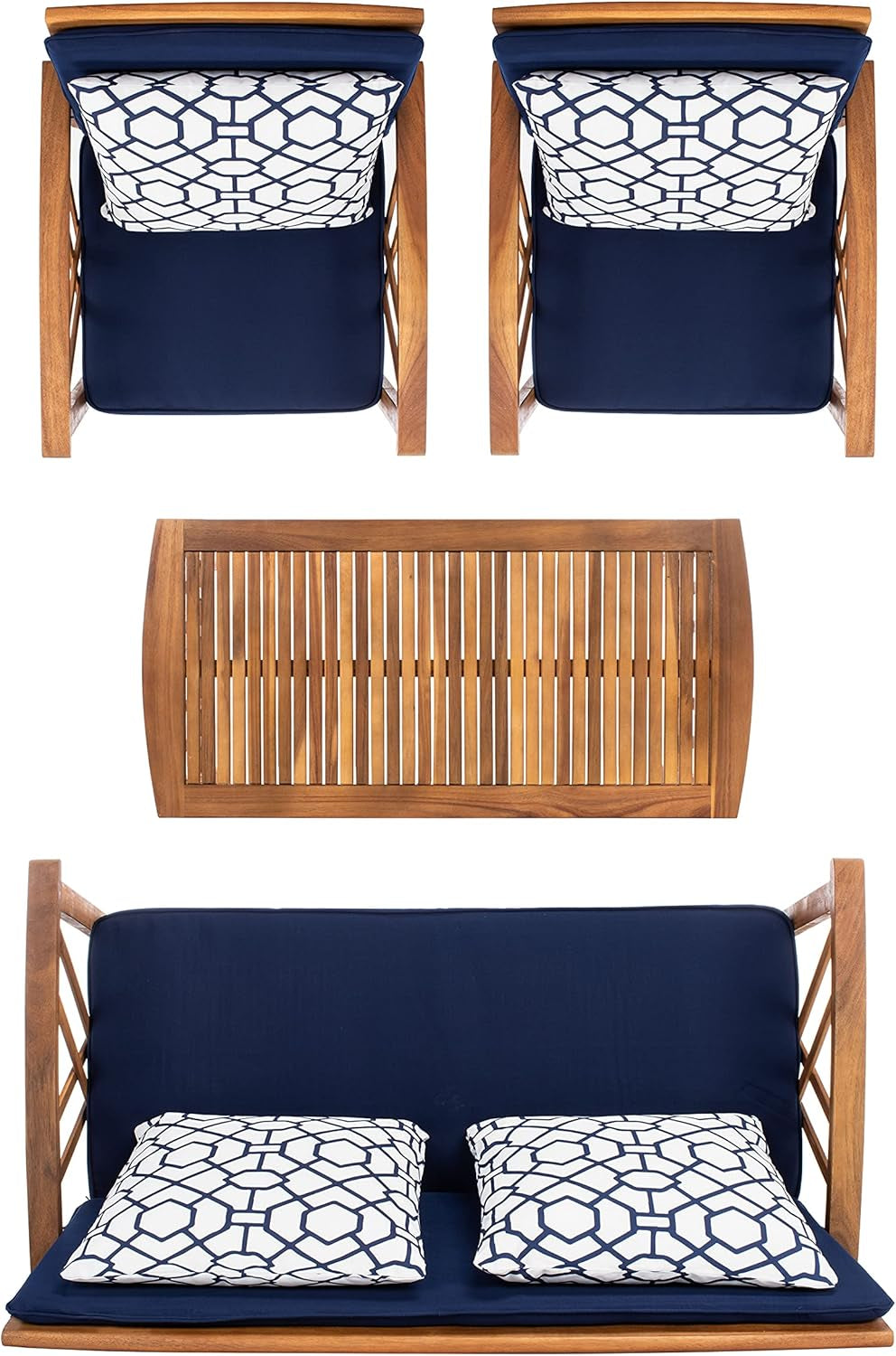 Fontana 4 Piece Patio Set Navy Cushions Geometric Pattern-2