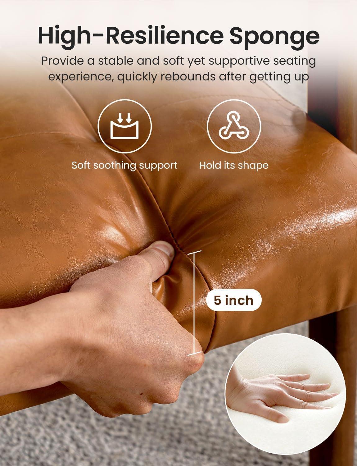 Mid Century Leather Accent Chair With Wooden Arms Brown-3