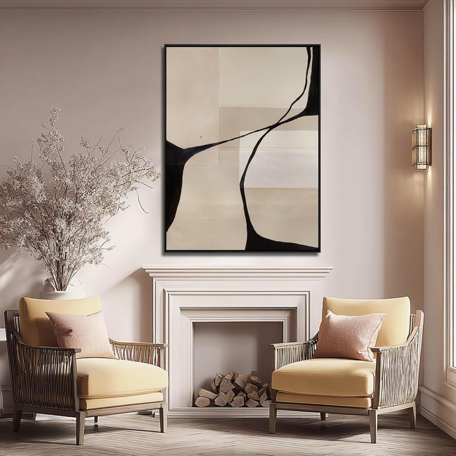 Hand Painted Abstract Black Beige Canvas Wall Art 36x48 Inch-4