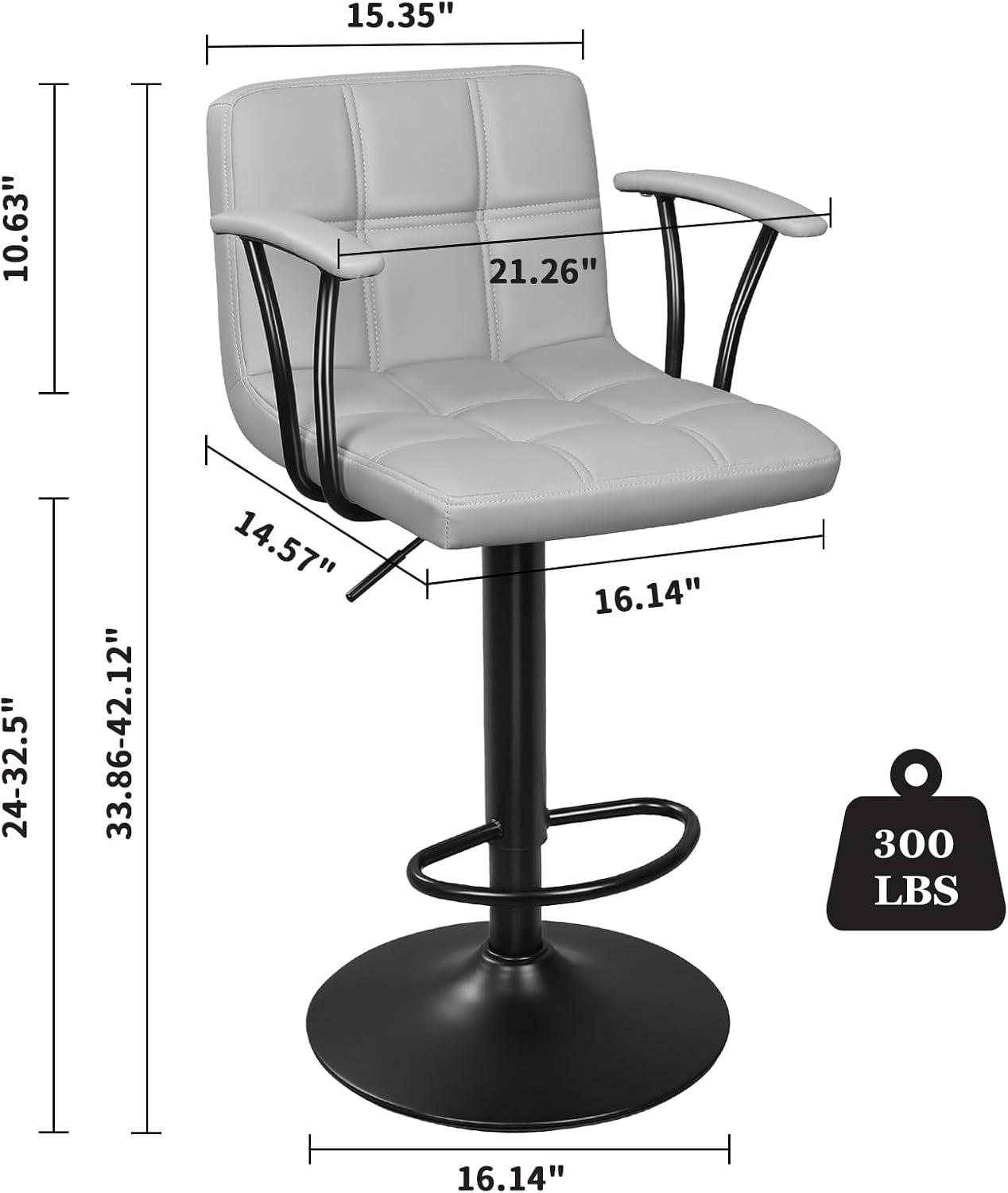 Bar Stools 2 Adjustable Swivel With Back Grey PU Leather-2