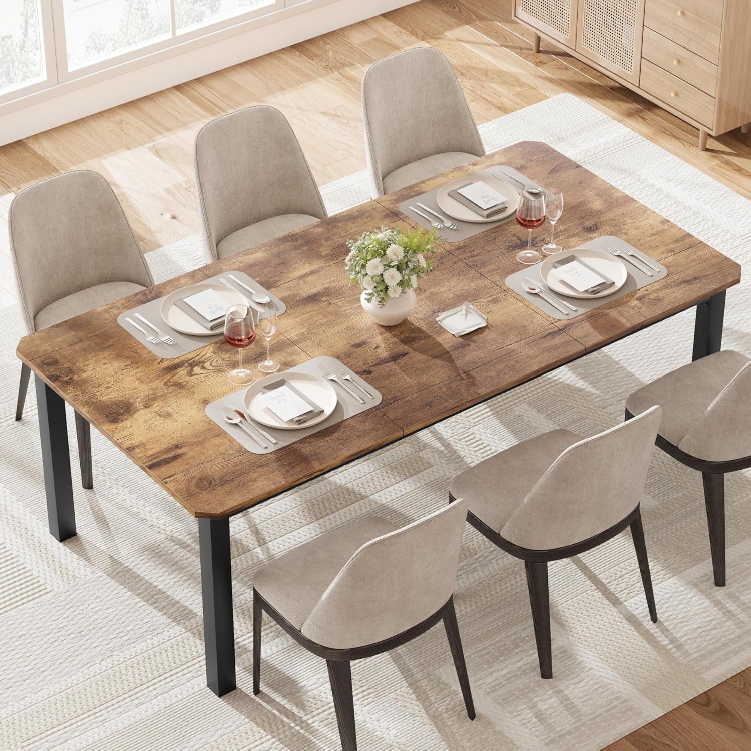 Industrial Dining Table for 6~8 People,78.7" Long Kitchen Table, Wood Dining Table, Kitchen & Dining Room Table,Rectangle Dining Room Table for 6 Perfect for Dinner or Meeting-Brown(Table Only)-2