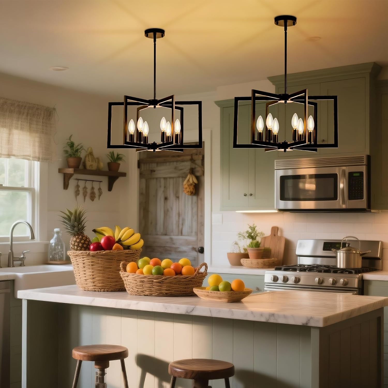Black 6 Light Adjustable Pendant Chandelier For Dining Room-1