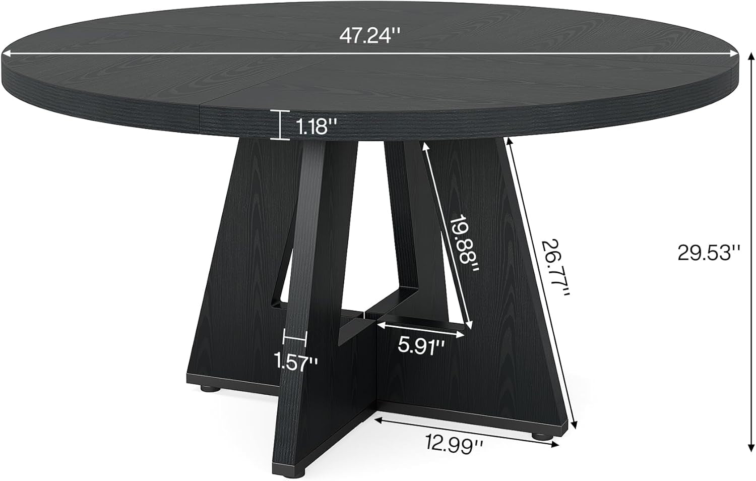 round Dining Table Wood Kitchen Table for Dining Room Living Room, 47 in Dinning Room Tables for 4 Man, Farmhouse Dinner Table with Wooden Tabletop and Cross Base, Black(Only Table)-1