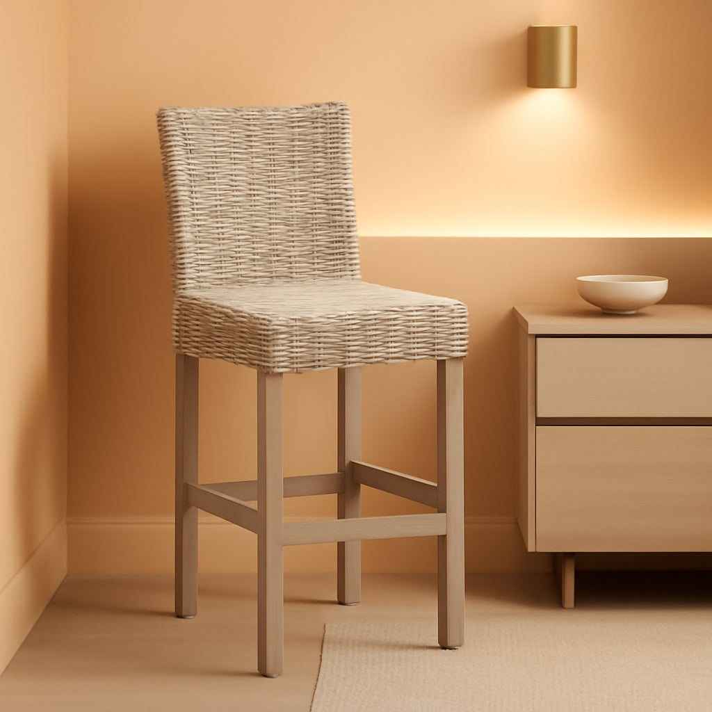 Grey Wash Rattan 30 Inch Bar Stool With Parsons Legs-0