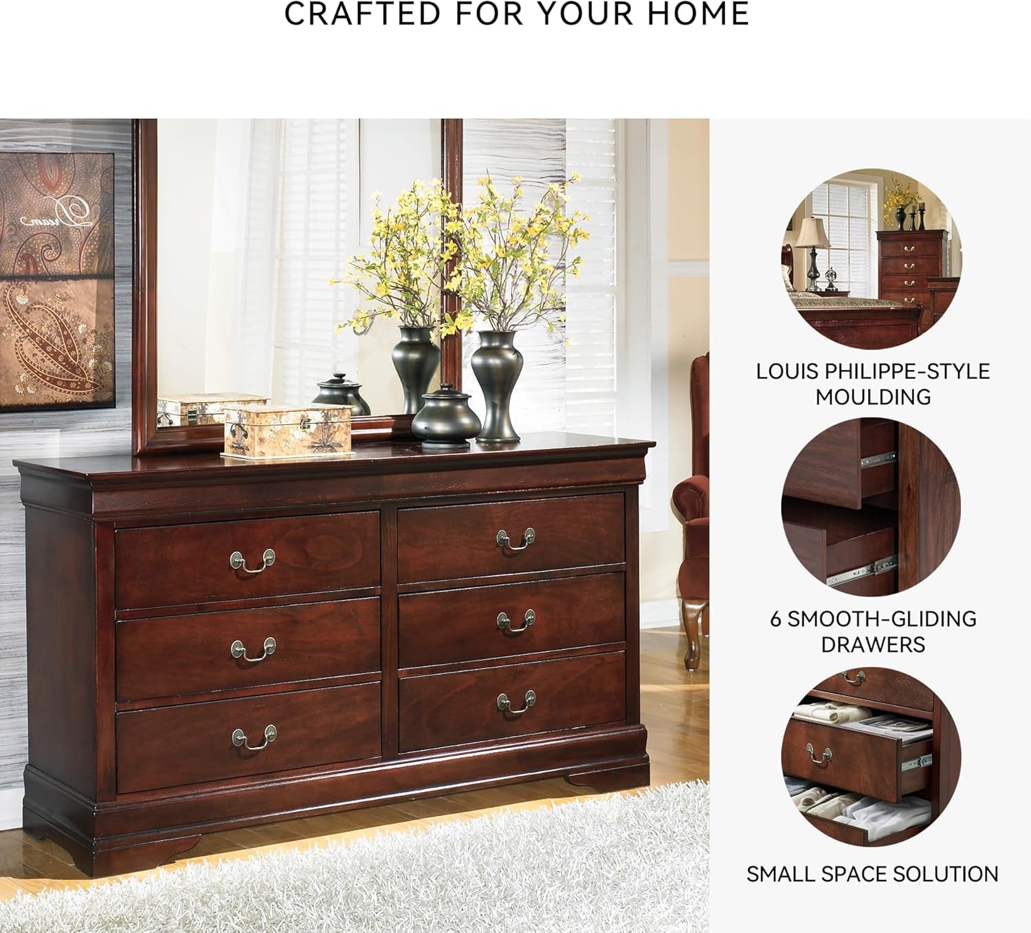 Alisdair Traditional Dark Brown Six Drawer Dresser-4