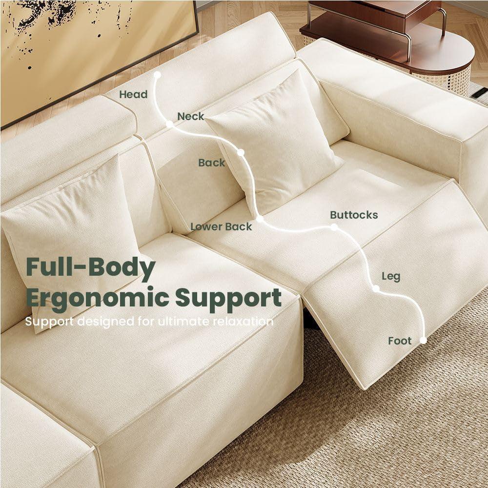 Modular Sectional Sofa With Velvet Beige Finish Recliner Compact Layout-2