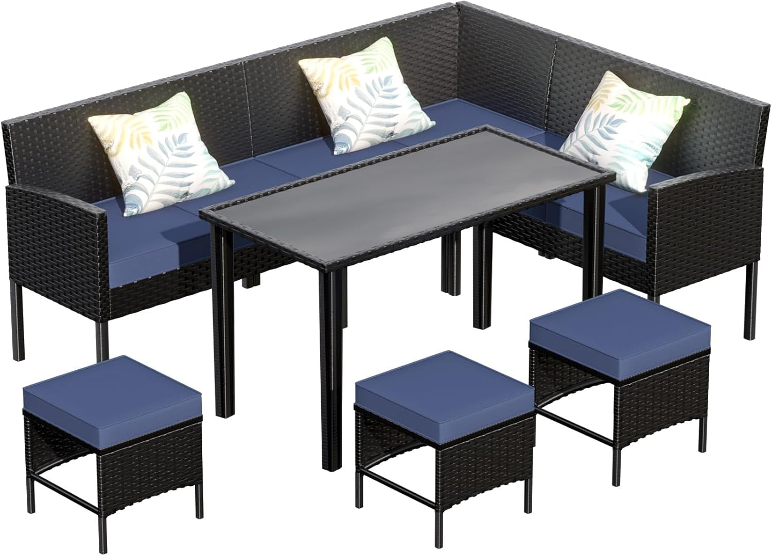 Small Space 7-Piece Patio Furniture Set with Cushions-3