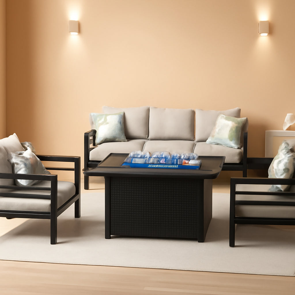 Aluminum 5 Piece Patio Furniture Set With Fire Pit Table-0