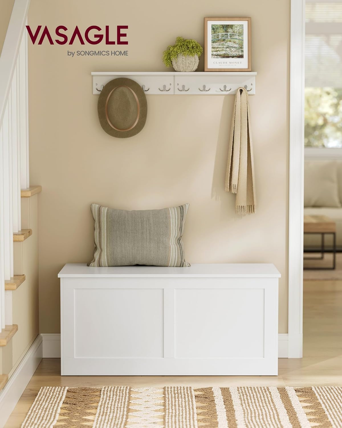 Cloud White Oversized Entryway Storage Bench Hinges-1