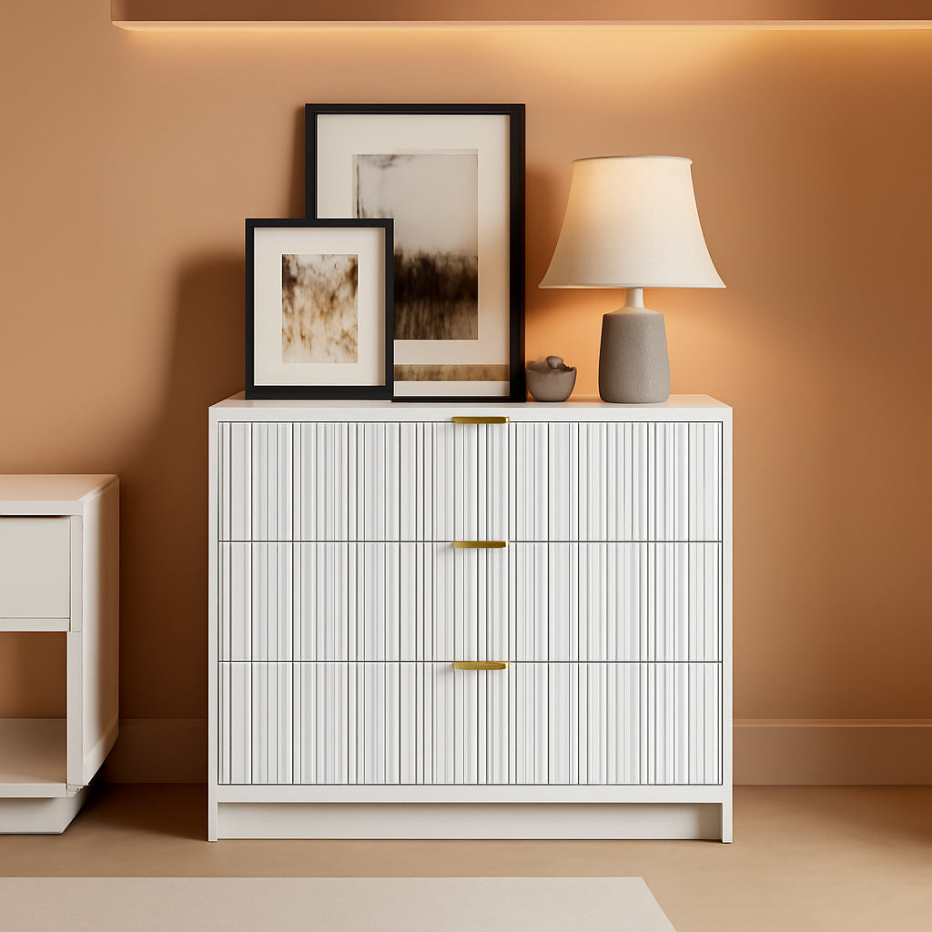 White Contemporary Dresser With Three Impressive Drawers-0
