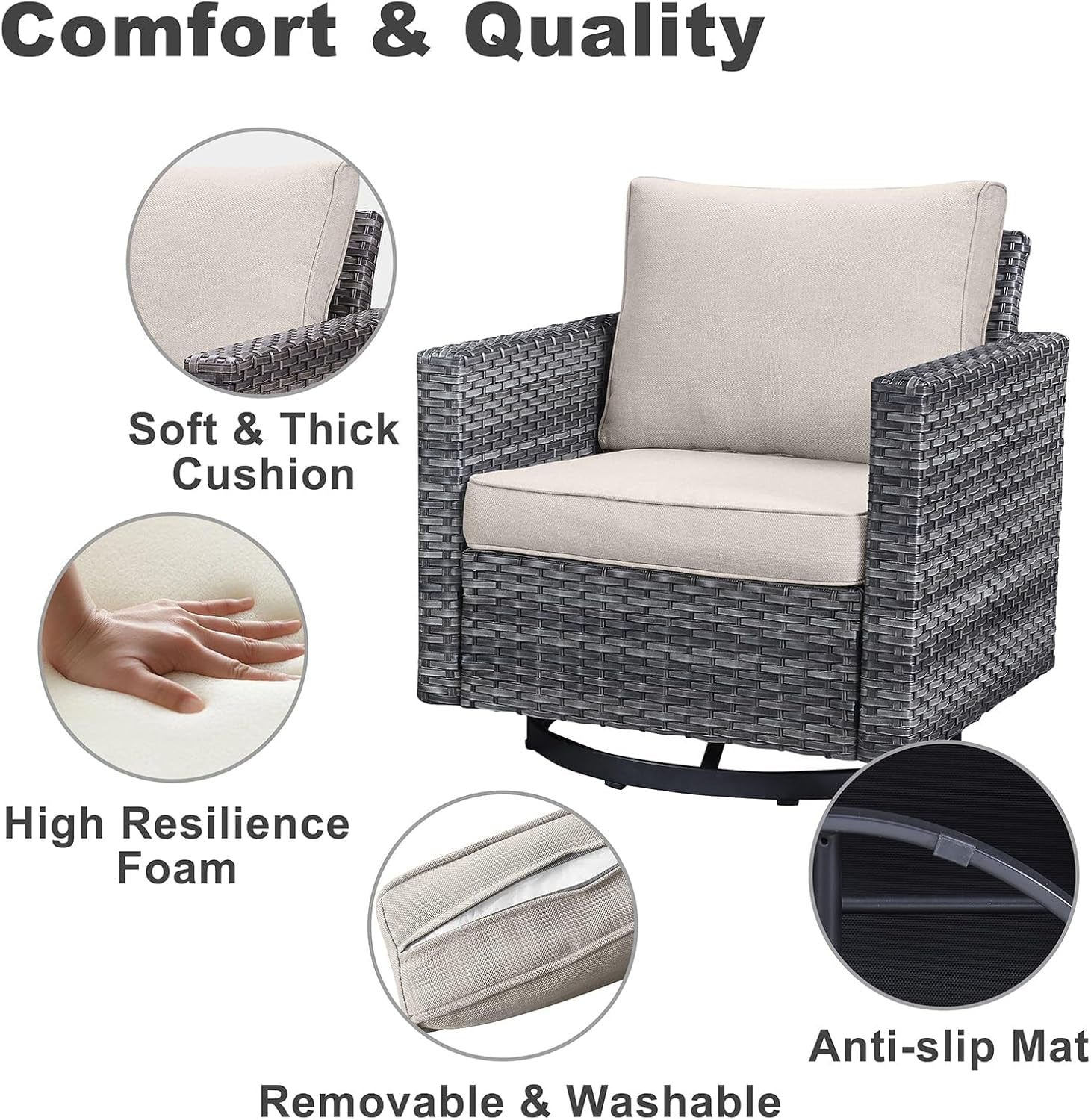 Oversize Outdoor Wicker Patio Sofa Set With Swivel Chairs-4