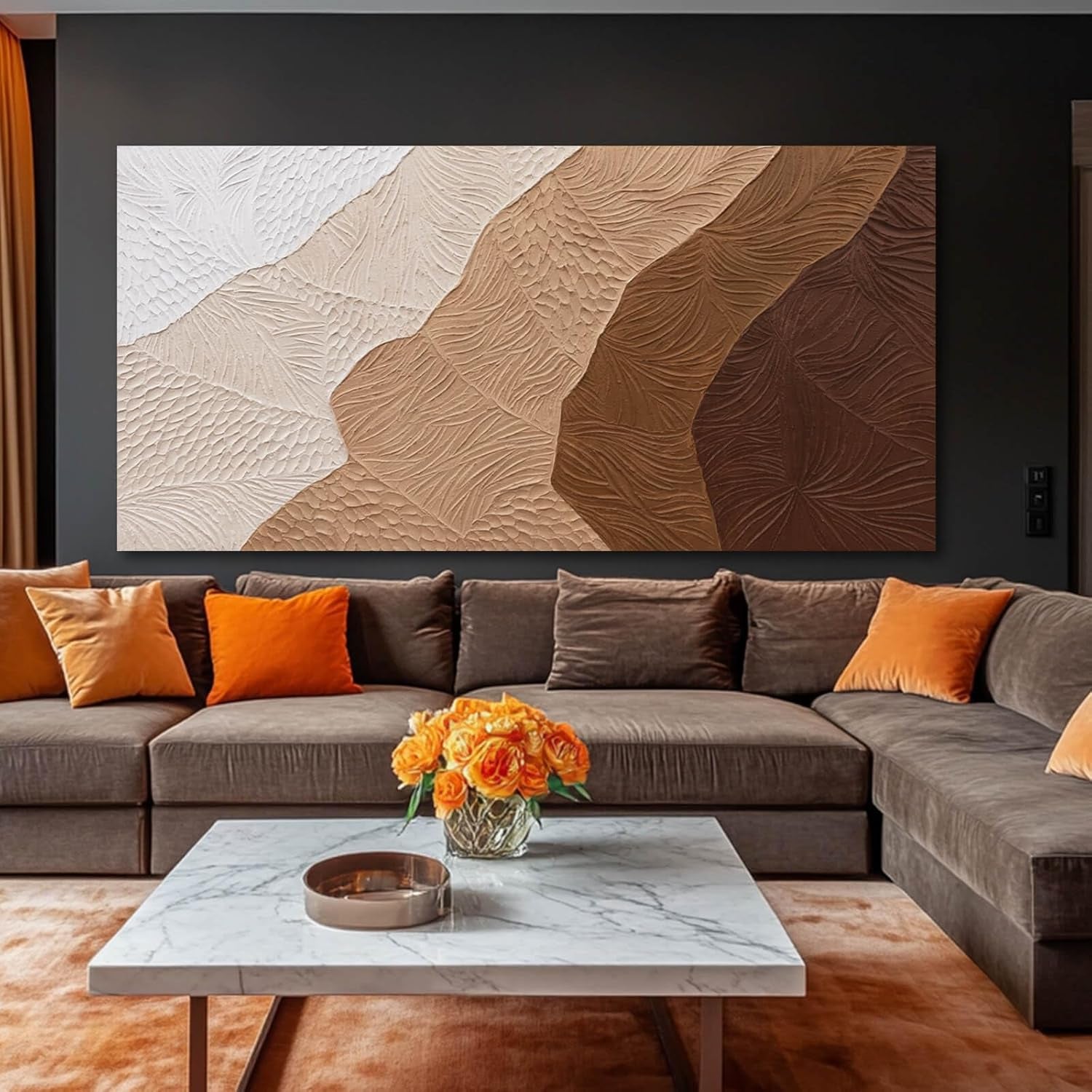 White Brown Monochromatic Canvas Wall Art 29x58 Inches-1
