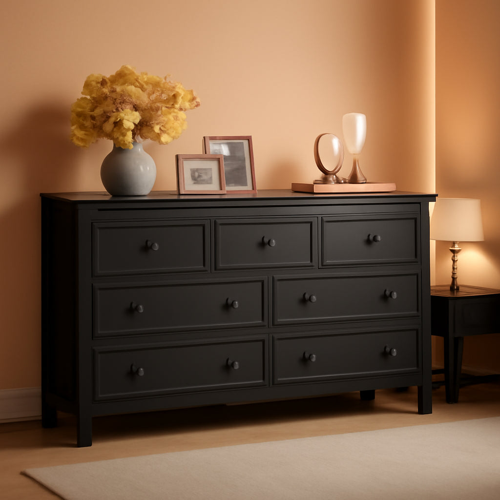 Farmhouse Dresser Seven Drawers Ebony Solid Hardwood-0