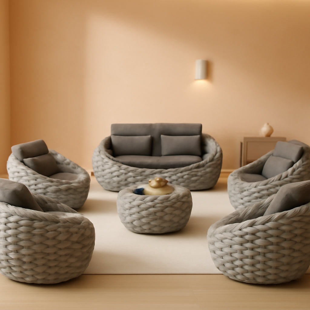 Six Piece Aluminum Patio Furniture Set With Cushions-0