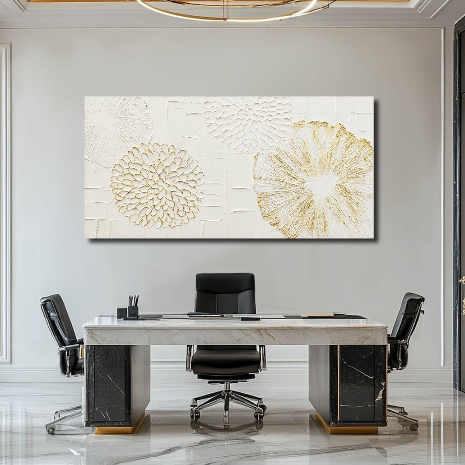 Elegant White Floral Canvas Wall Art 24x48 Inches Wide-3