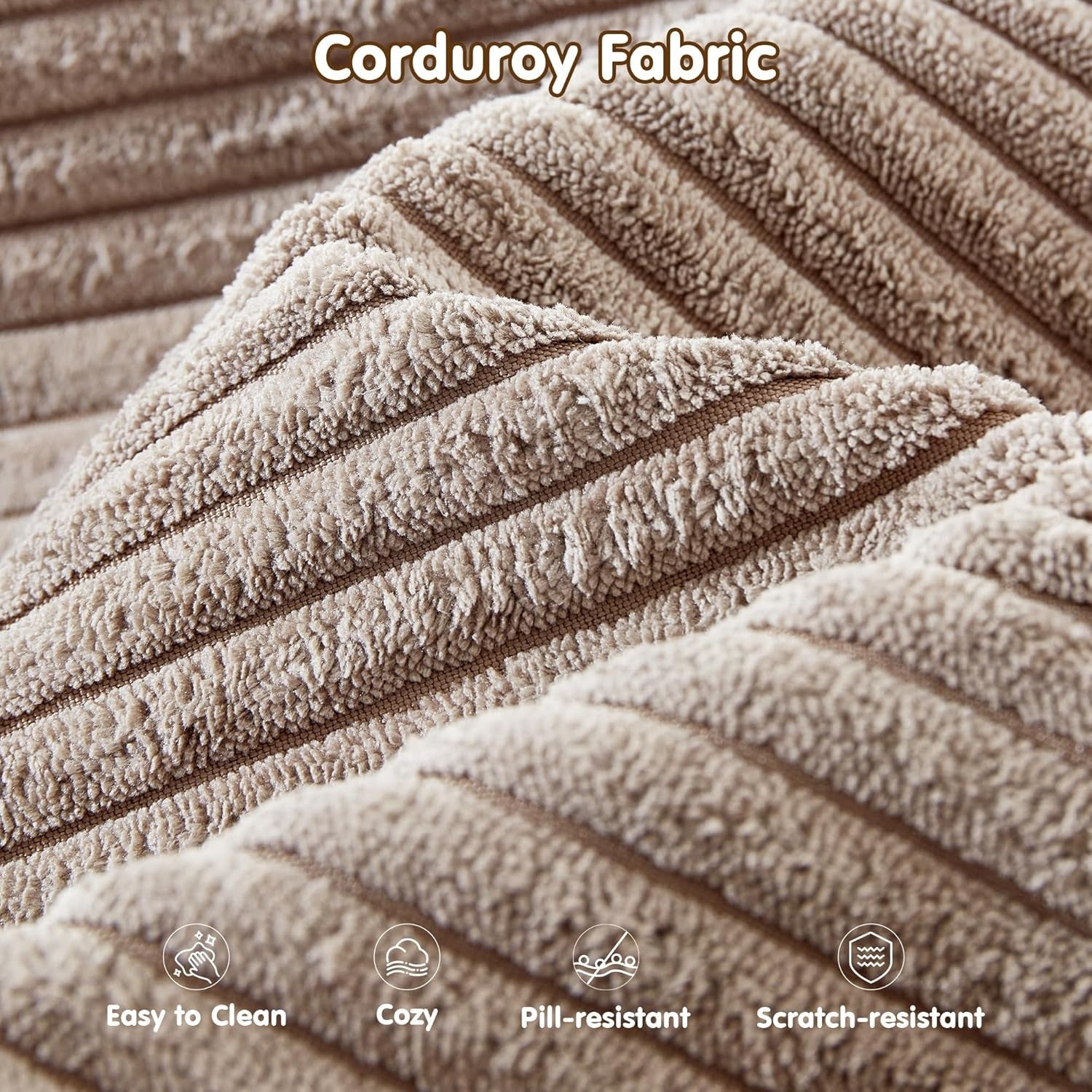 104" Cloud Sectionl Couch with L-Shpe Chise,Modern Modulr Sof with Deep Set, Upholstered Couches for Living Room Bedroom,No ssembly Required, Cmel (Corduroy Fbric)-4