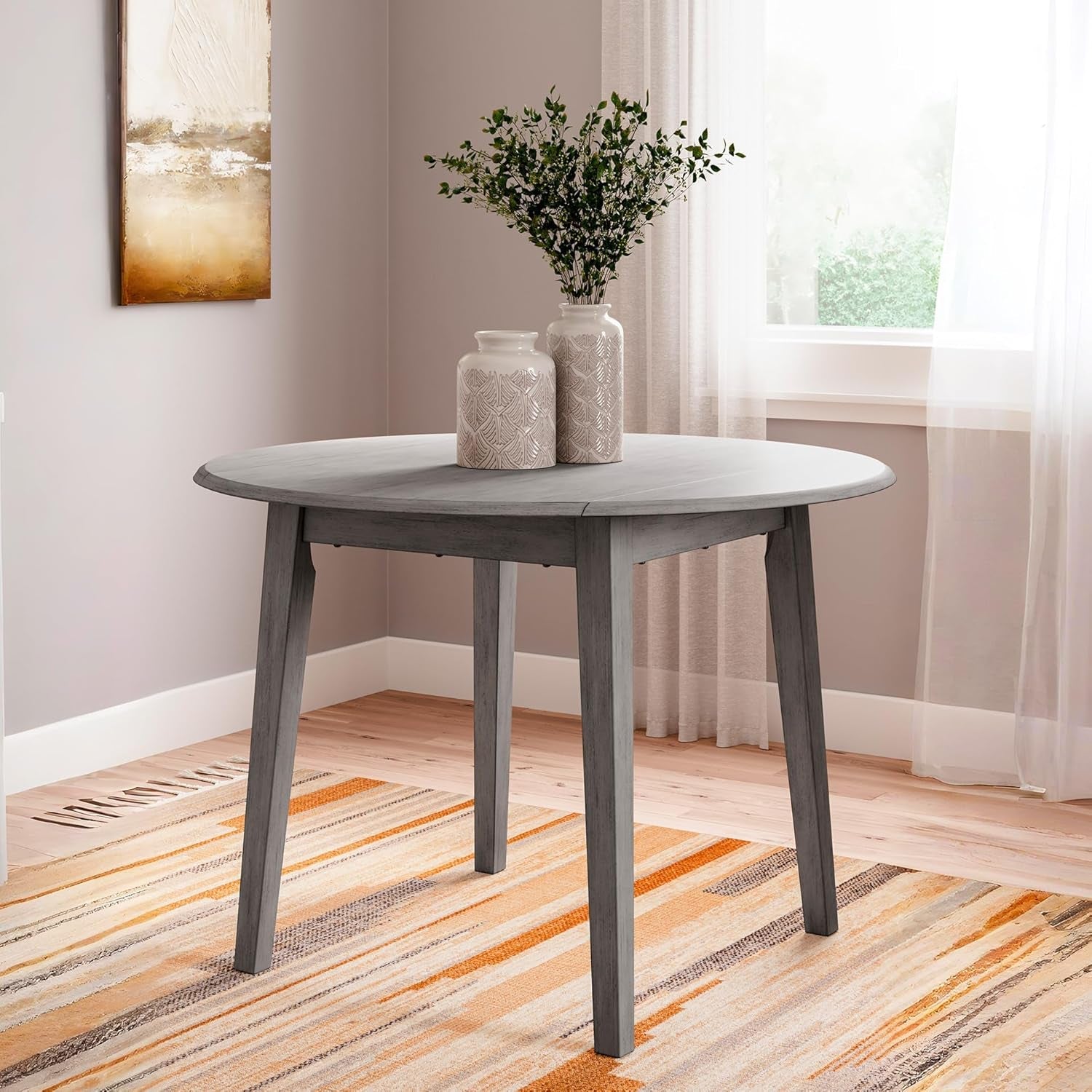 Commercial Gray Circular Drop Leaf Dining Table-1