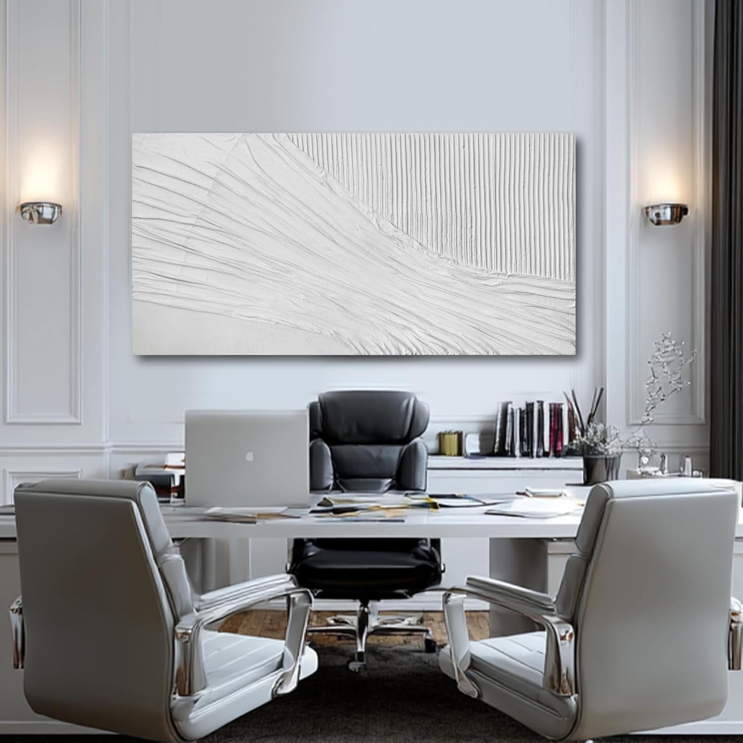 White Textured Abstract Wall Art Canvas 24x48 Inches-2