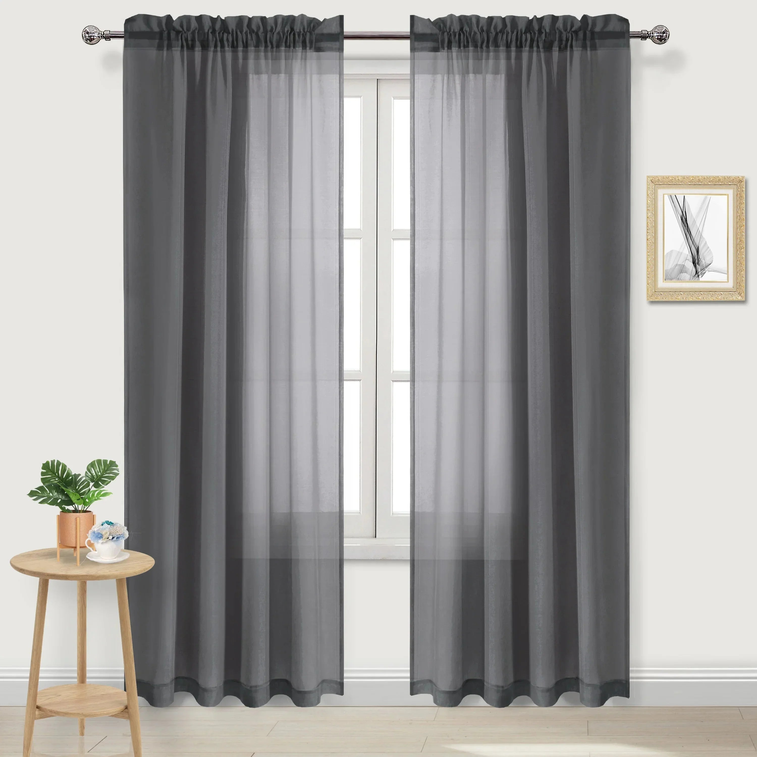 DWCN Rod Pocket Sheer Curtains, Set of 2 Panels