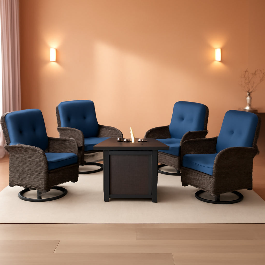 7 Piece Patio Set With Fire Pit Table And Swivel Rocker Chairs-0