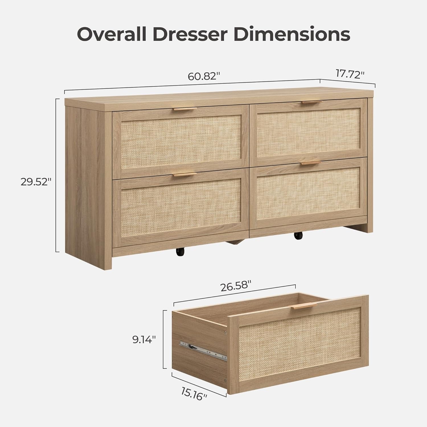 60.8 Inch Dresser Caramel Oak Finish With 7 Drawers-1