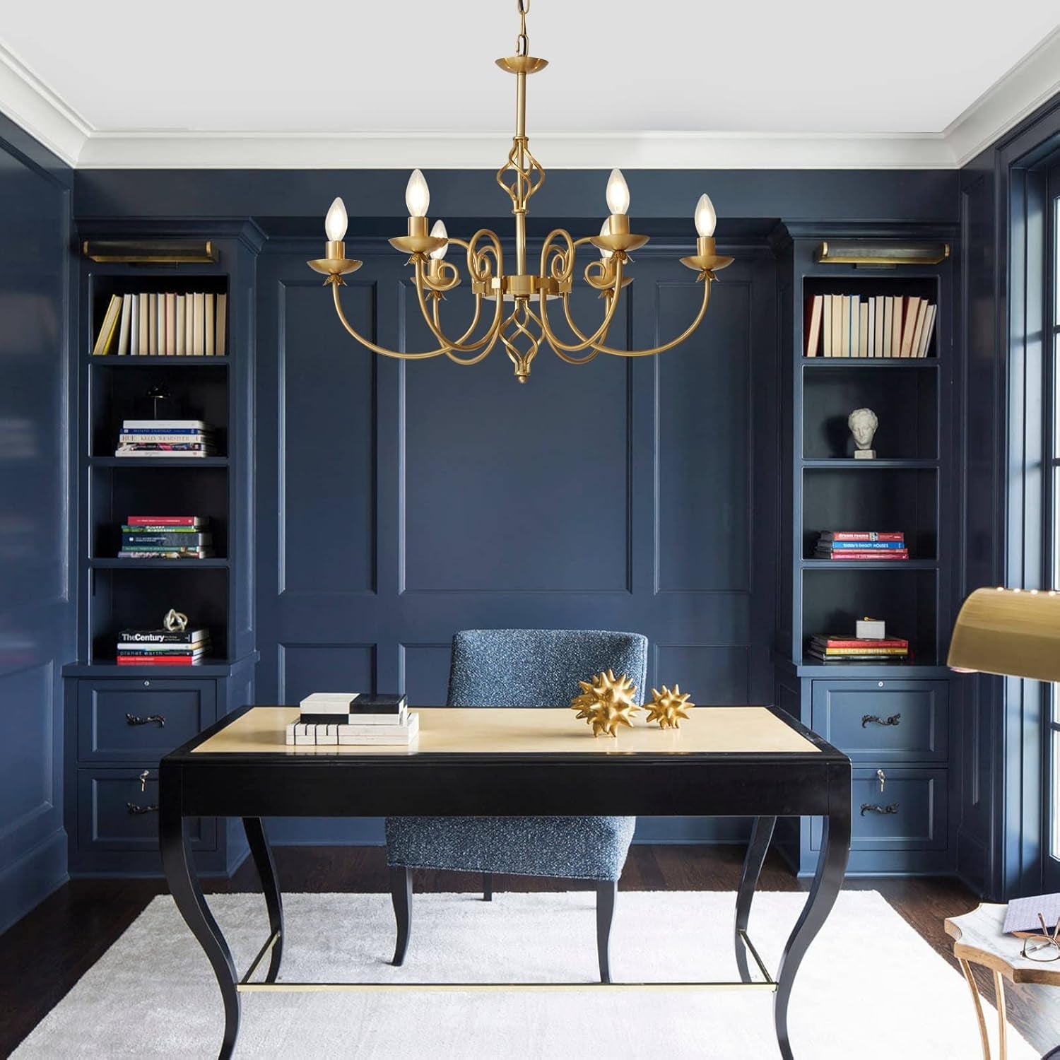 Gold Six Light Chandelier Pendant 26 Inch Dining Light-4