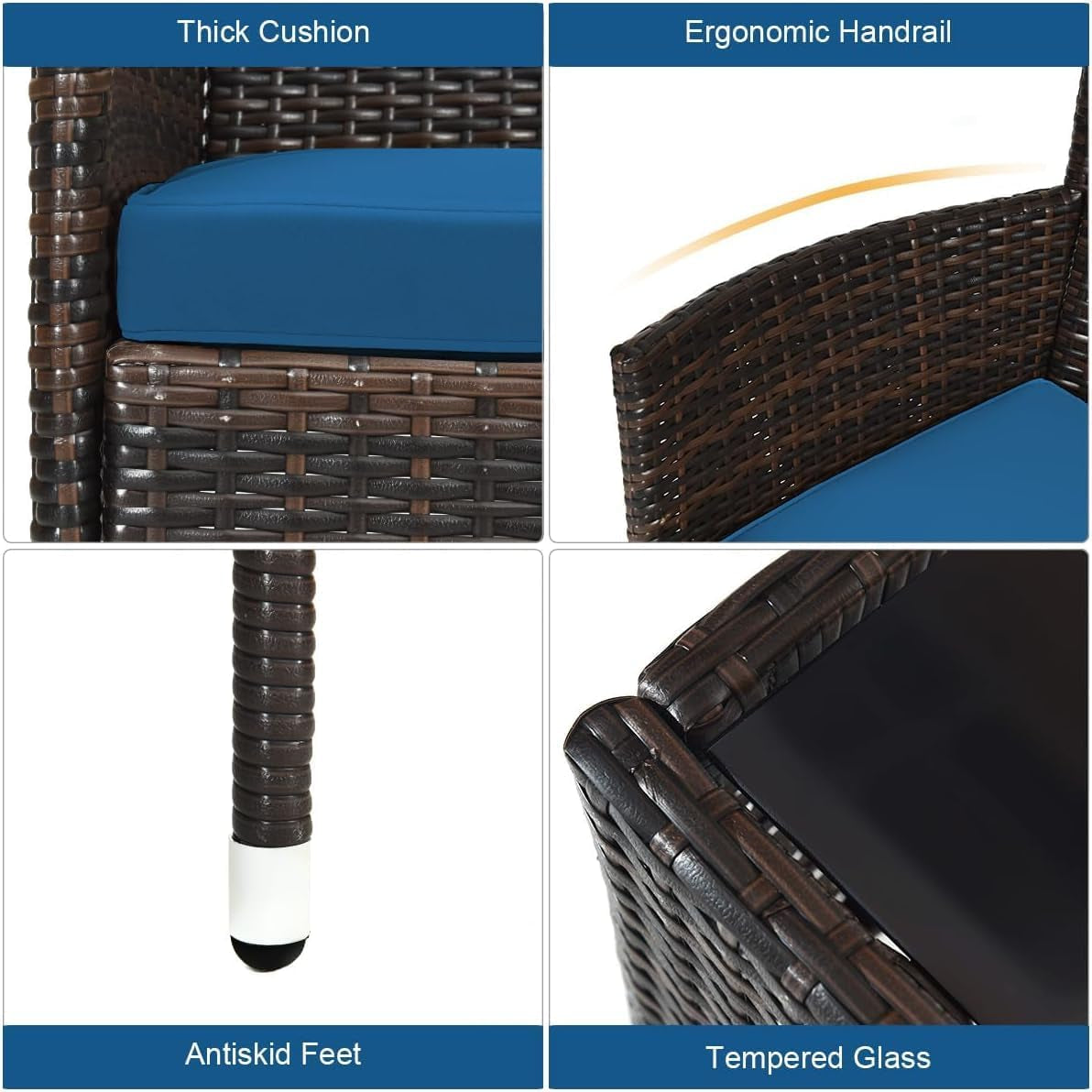 Peacock Blue 4 Piece Rattan Patio Furniture Set With Sectional Sofa-2
