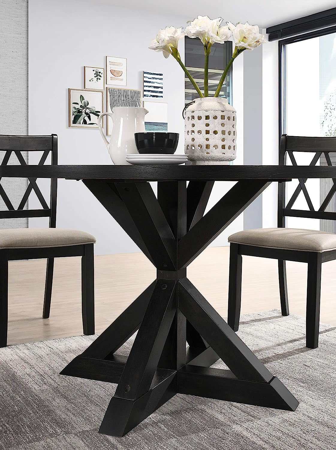 Black Windvale Cross-Buck Base Dining Table-1