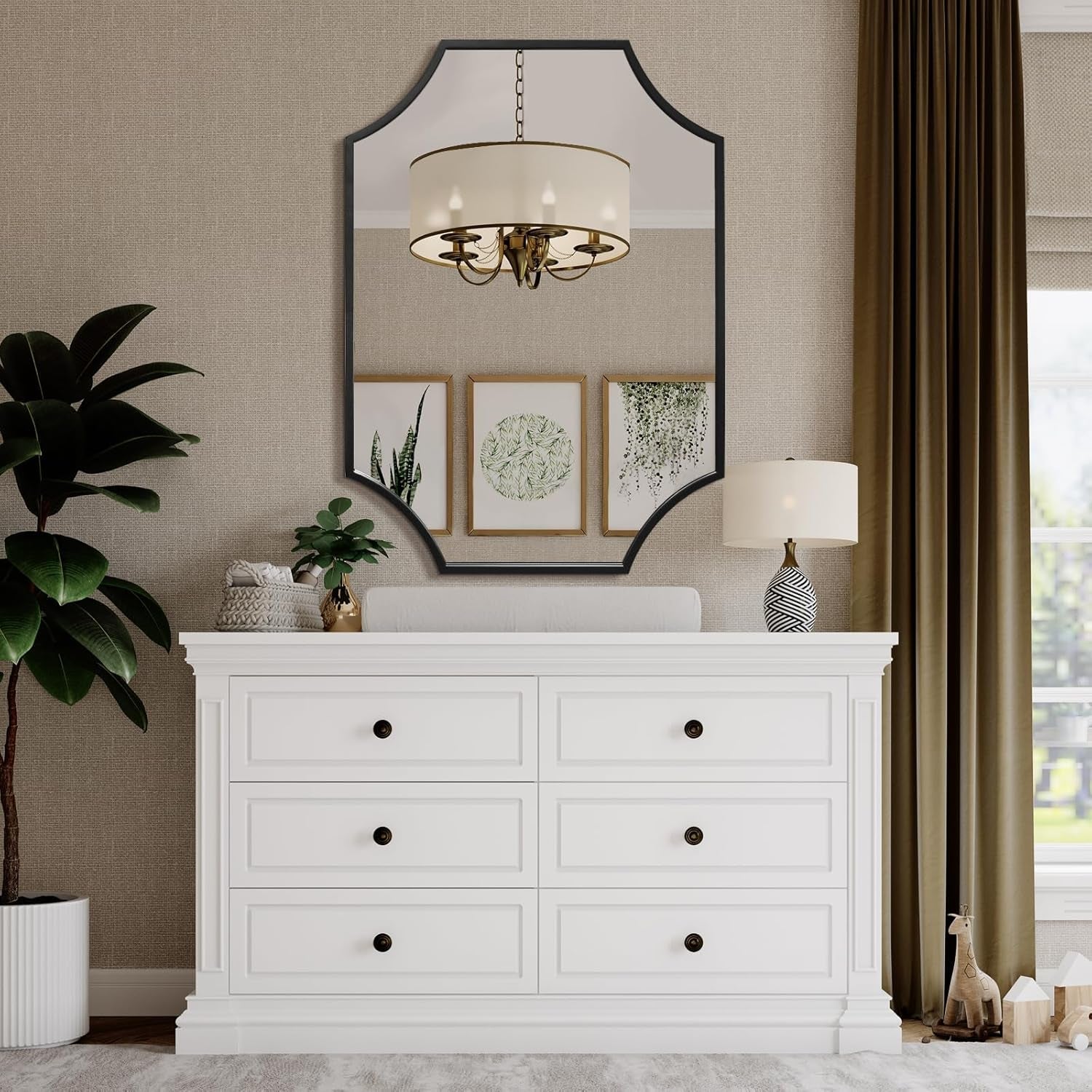 Black Scalloped Wall Mirror 30x40Inch Aluminium Frame-1