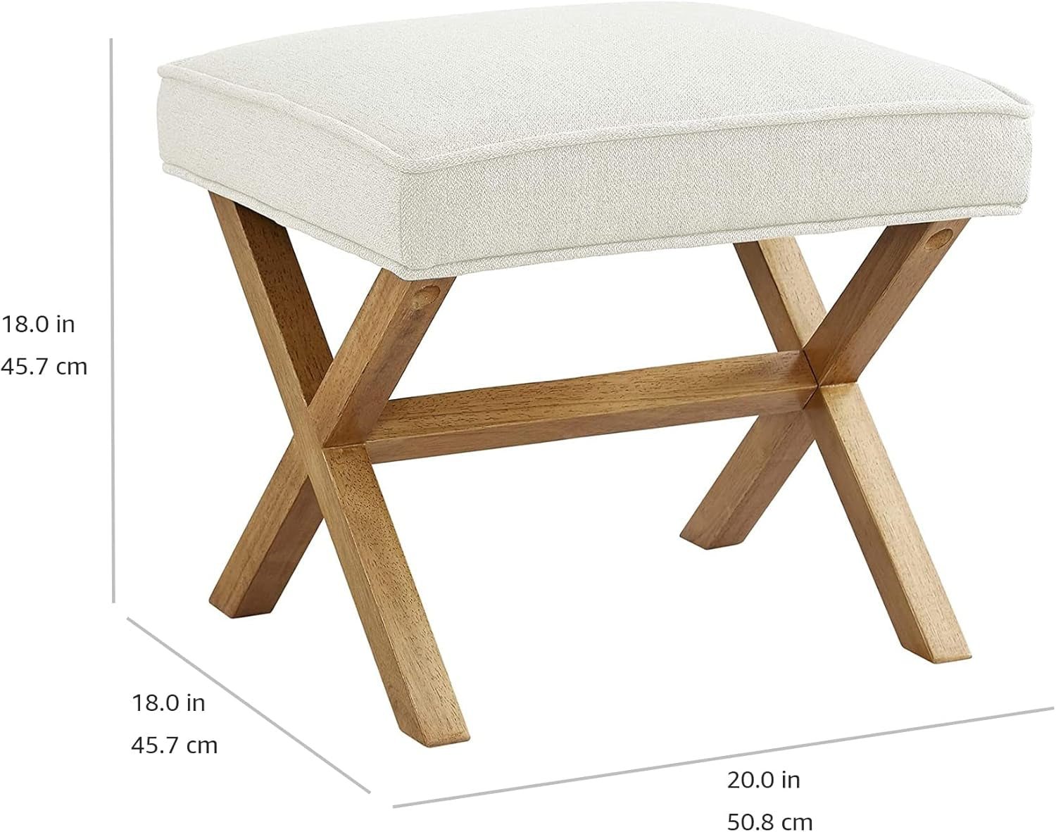 Small Ivory Upholstered Ottoman Footrest With Xframe-2