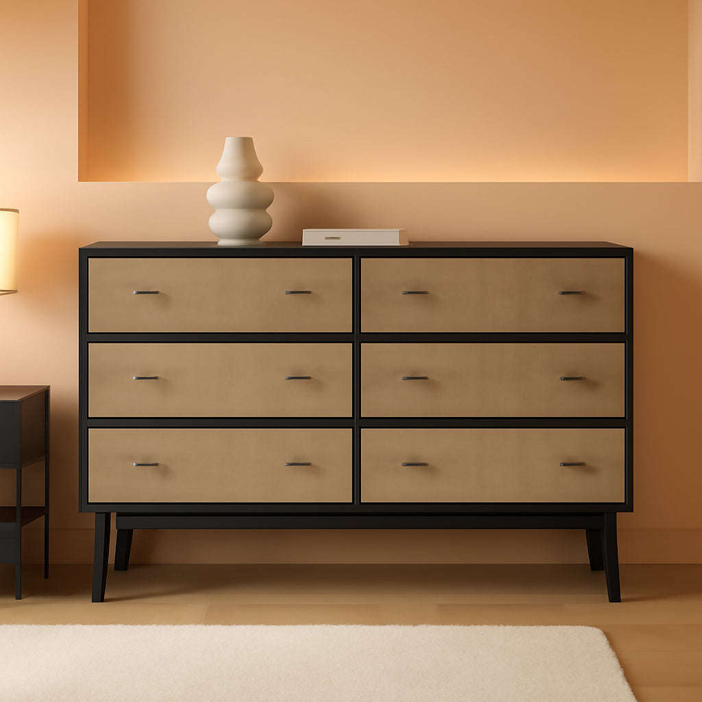Modern TwoTone Black LightBrown Six Drawer Dresser-0