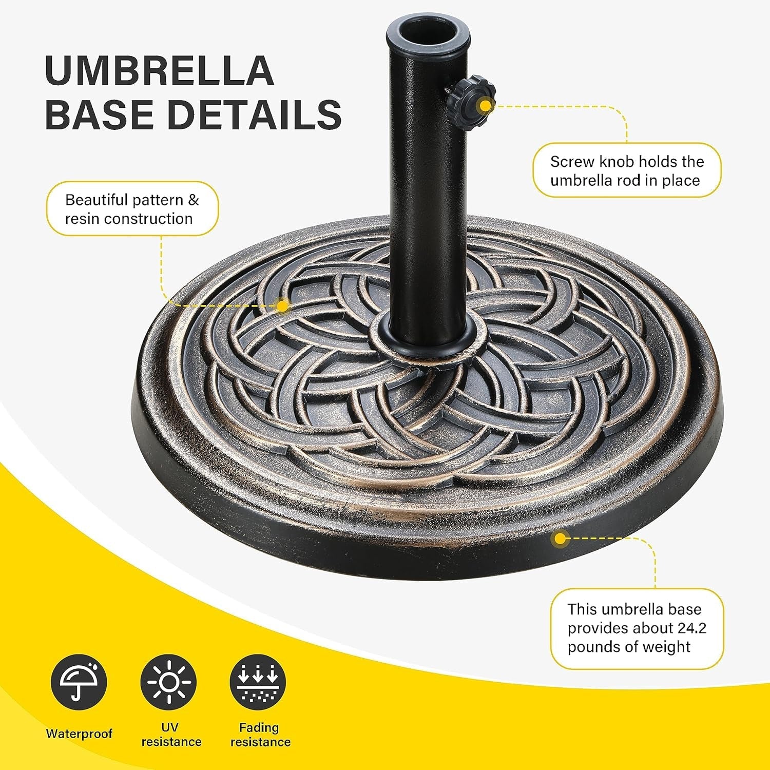 Heavy Duty 24 Pound Bronze Umbrella Base Patio Garden Stand For Outdoor Market Umbrellas-4