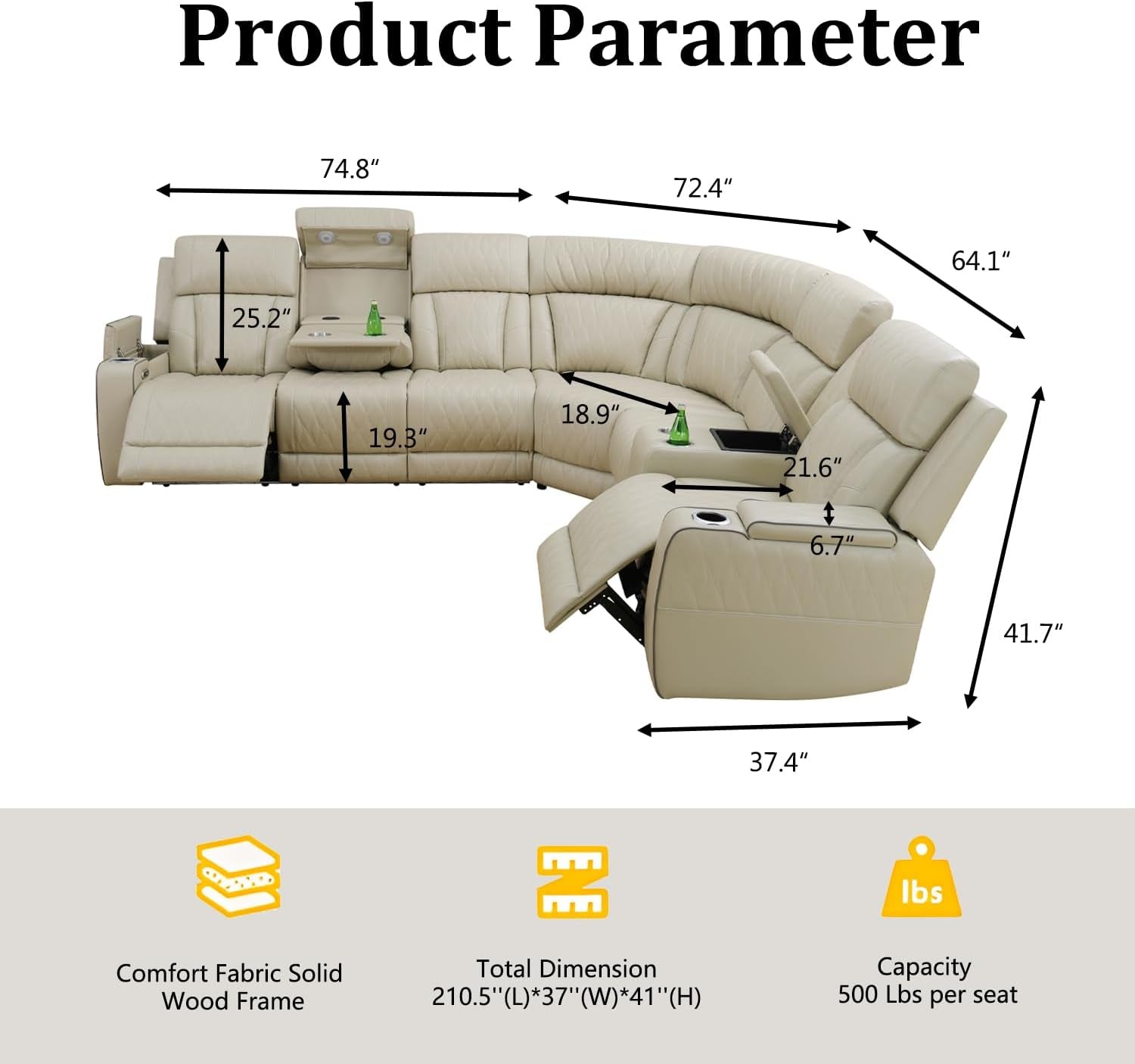 Beige Genuine Leather Power Recliner Sectional LED-1
