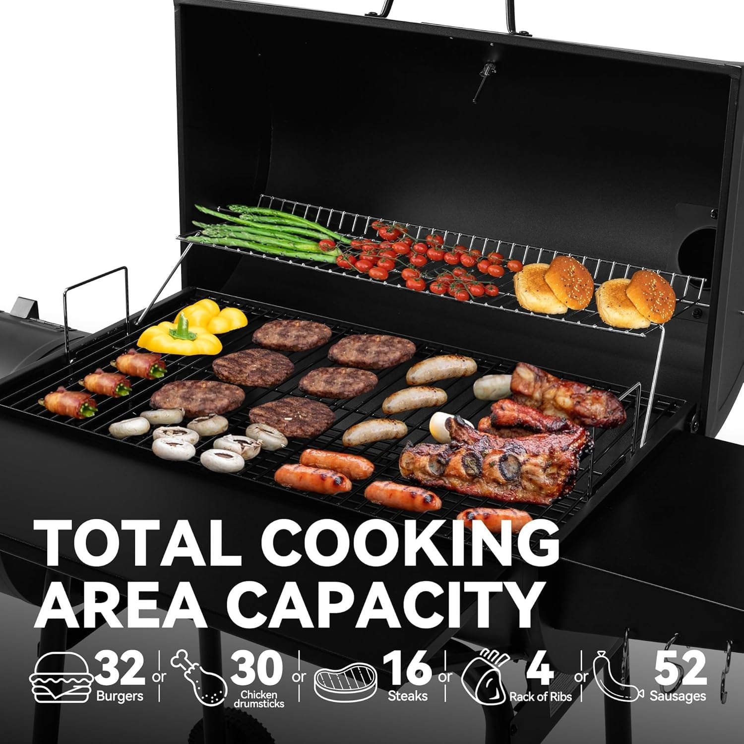 CC1830SC Charcoal Grill Offset Smoker 811 Sq In Black