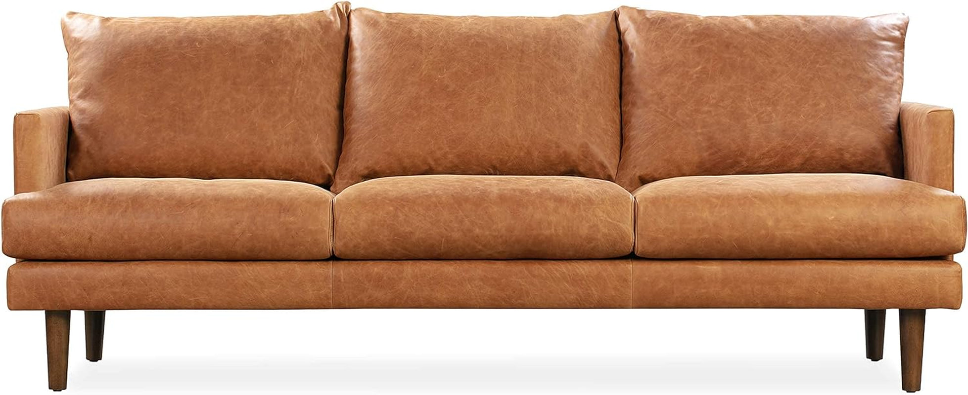 Girona Leather Couch – 88-Inch Leather Sofa with Tufted Back - Full Grain Leather Couch with Feather-Down Topper on Seating Surfaces – Pure-Aniline Italian Leather – Cognac Tan-3