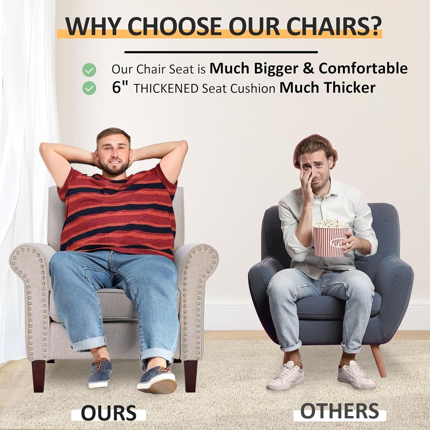 Beige Mid Century Modern Accent Chair With Nailhead Trim-3