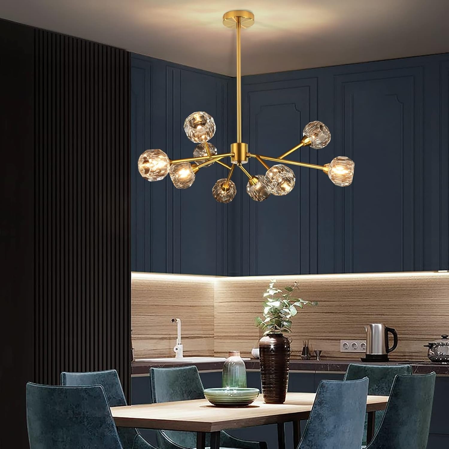Gold Crystal Sputnik Chandelier Dining Room Fixture-1