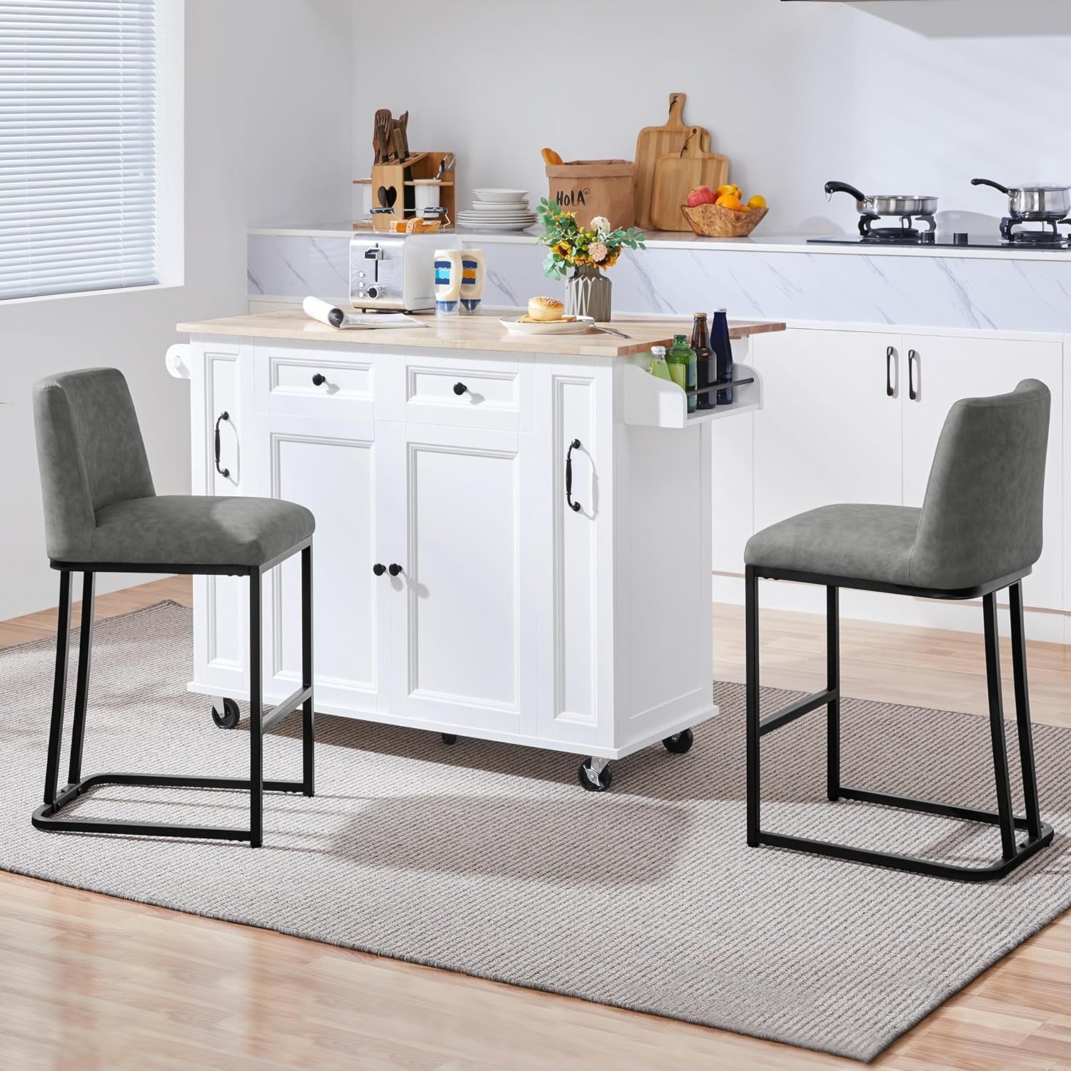 24 Inch Counter Height Leather Bar Stools Gray Set Of 2-1
