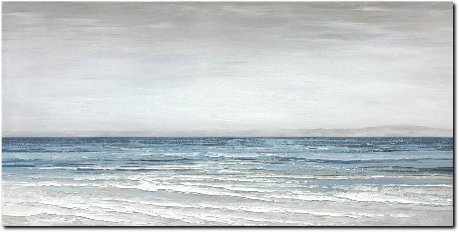 Textured Abstract Canvas Wall Art 28W X 57H Blue White Seascape-4