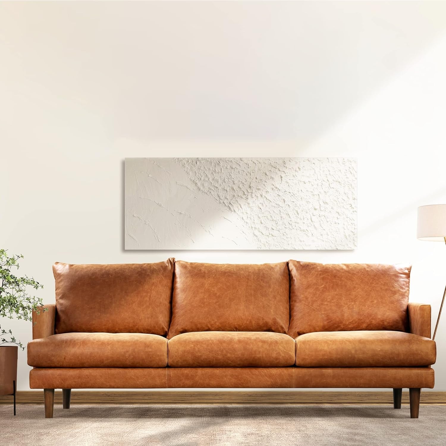Girona Leather Couch – 88-Inch Leather Sofa with Tufted Back - Full Grain Leather Couch with Feather-Down Topper on Seating Surfaces – Pure-Aniline Italian Leather – Cognac Tan-1