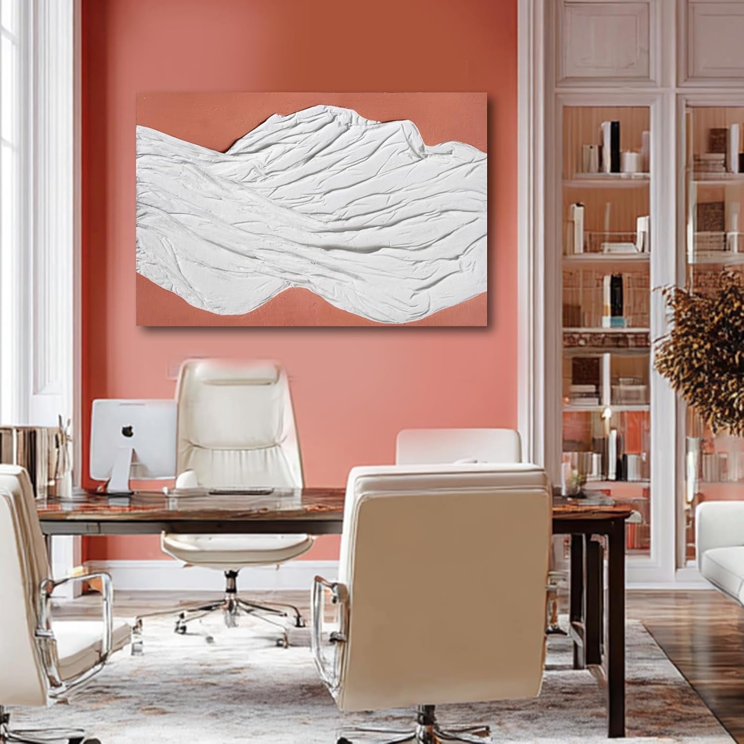 White Textured Abstract Terracotta Wall Art 24x36 Inch-3