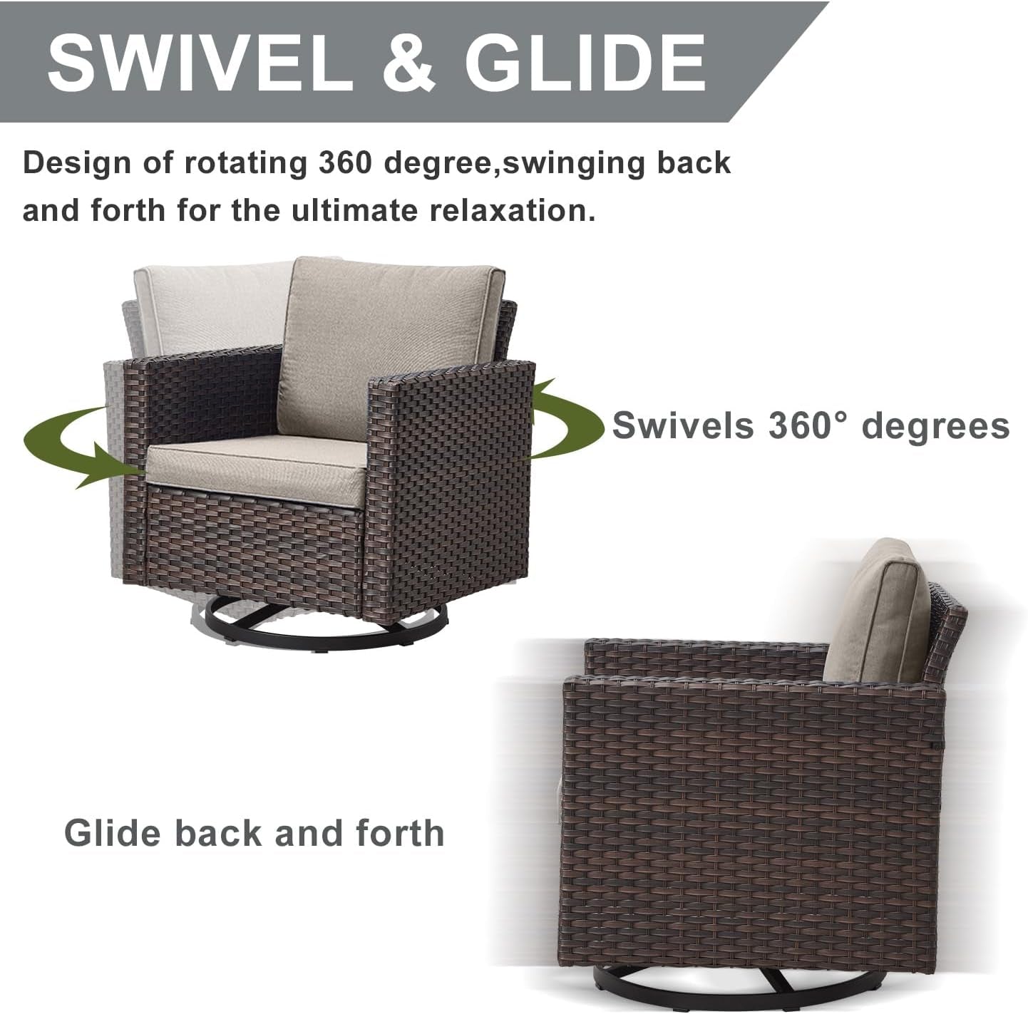 Seven Piece Outdoor Wicker Patio Furniture Set With Swivel Rockers-1