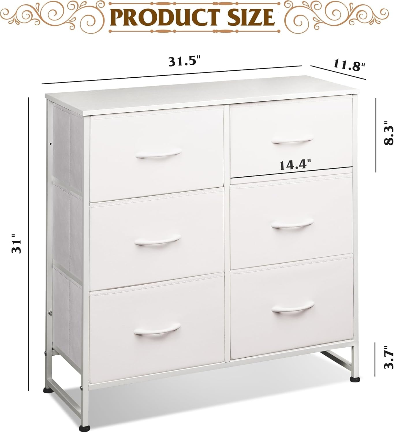 White Fabric Dresser With 6 Drawers And Fabric Bins-2