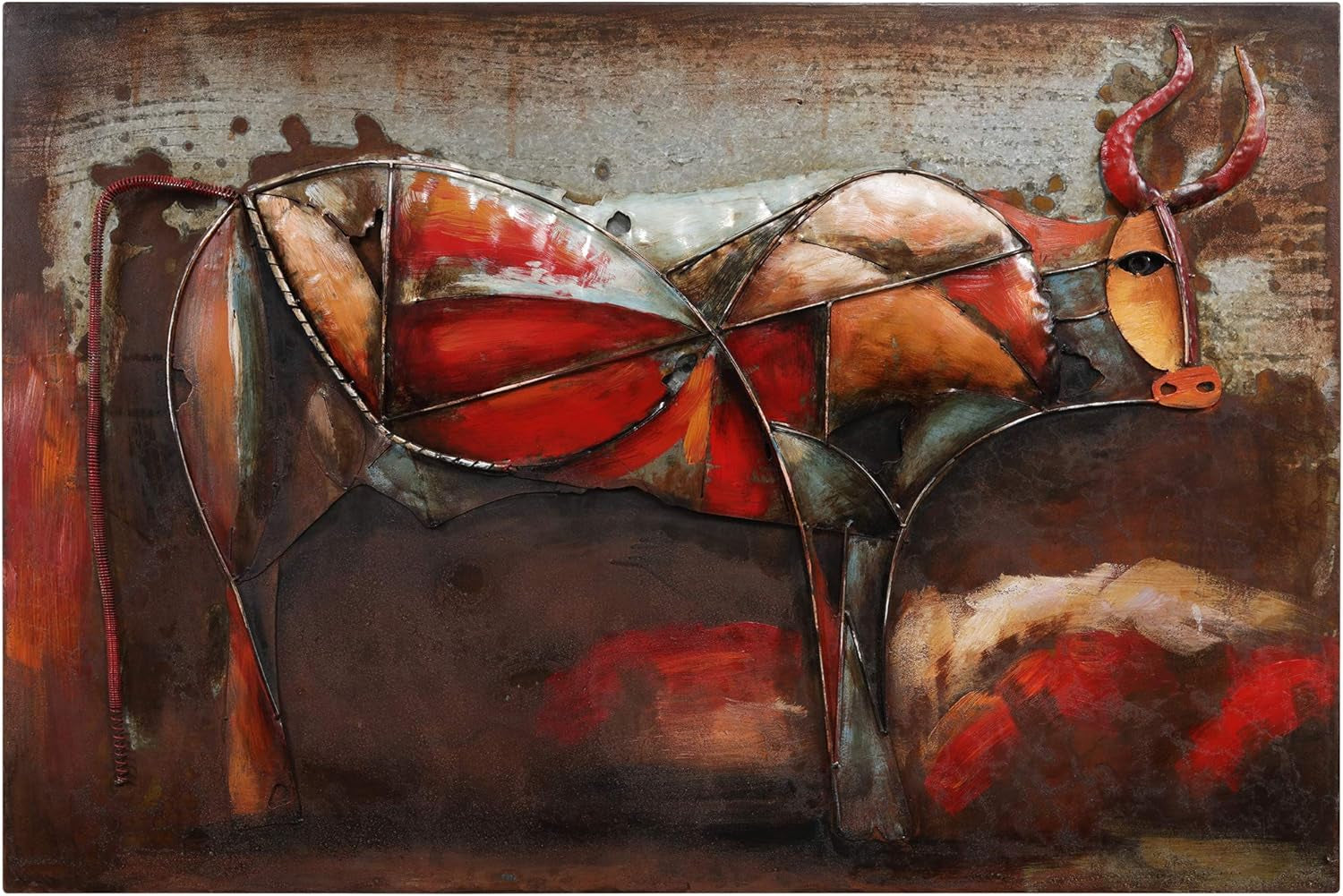 Iron Long hornBull 3D Painted Wall Art 32x48InchesTall-0
