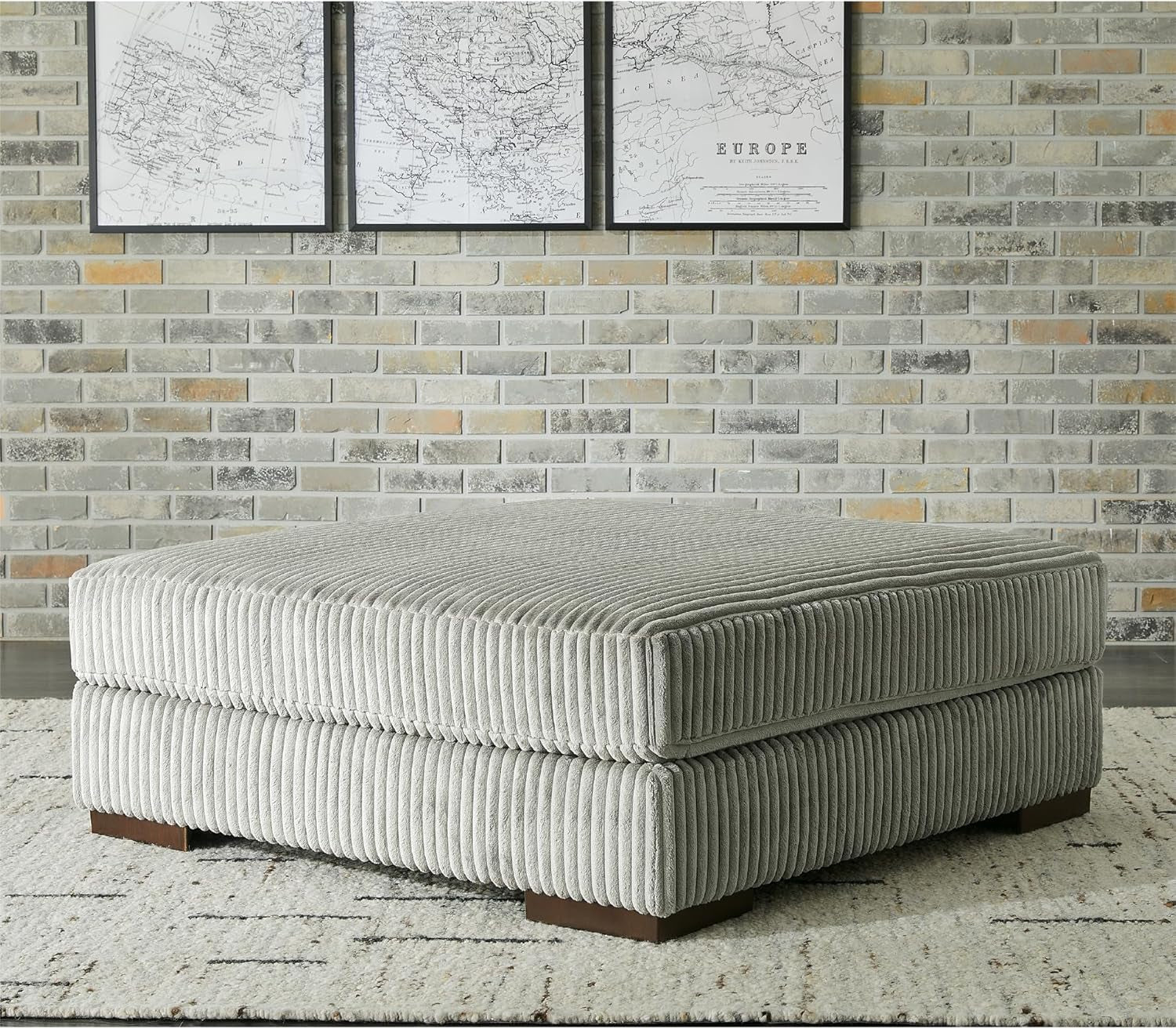 Oversized Tufted Upholstered Ottoman With Light Gray-1