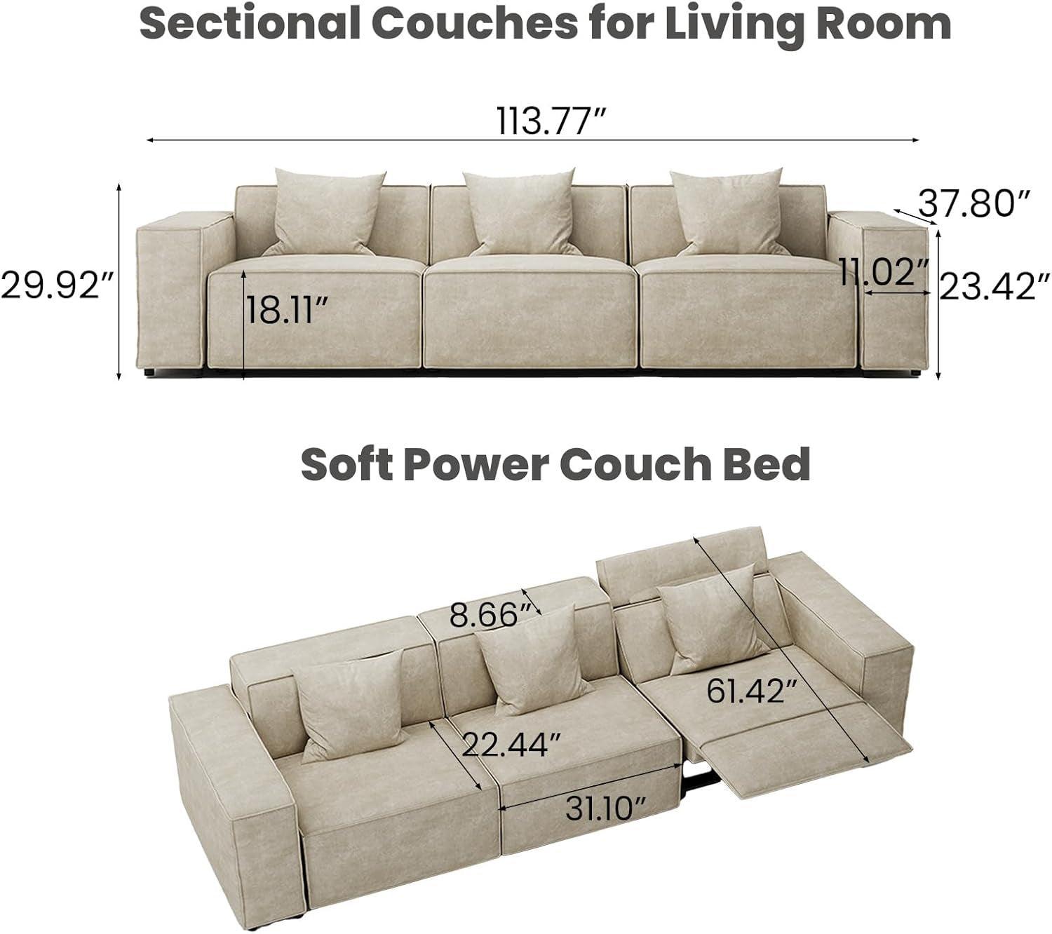 Modular Sectional Sofa With Velvet Beige Finish Recliner Compact Layout-1