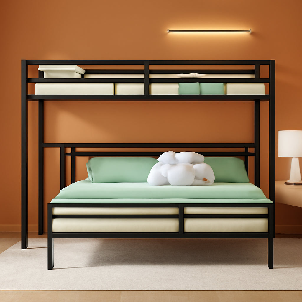 Metal Loft Bed with Desk and Storage-0