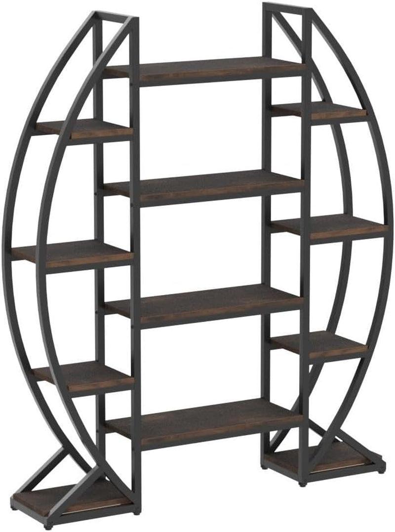 Oval 55 Inch Brown IndustrialDisplay Etagere Bookcase-4